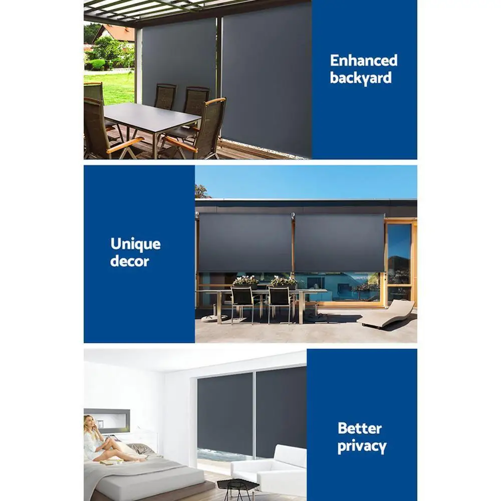 2.1x2.5m Outdoor Retractable Awning Roll Down Canopy Window Sun Shade Grey