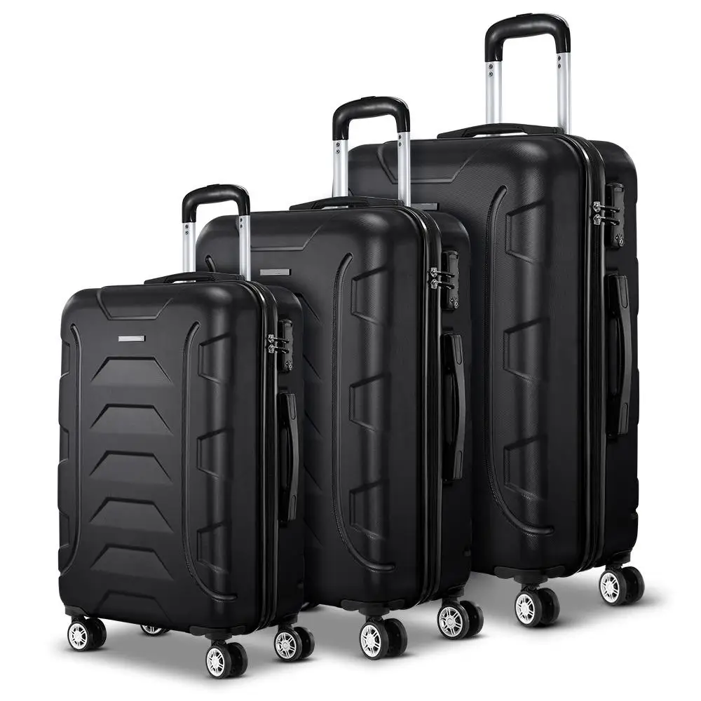 3 Piece 20 24 28 Inch Hard Shell Spinner Luggage Set with TSA Lock Black Carry On Travel Suitcase