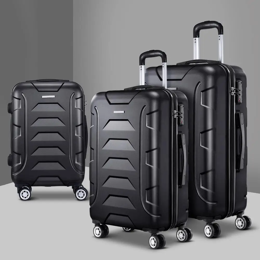 3 Piece 20 24 28 Inch Hard Shell Spinner Luggage Set with TSA Lock Black Carry On Travel Suitcase