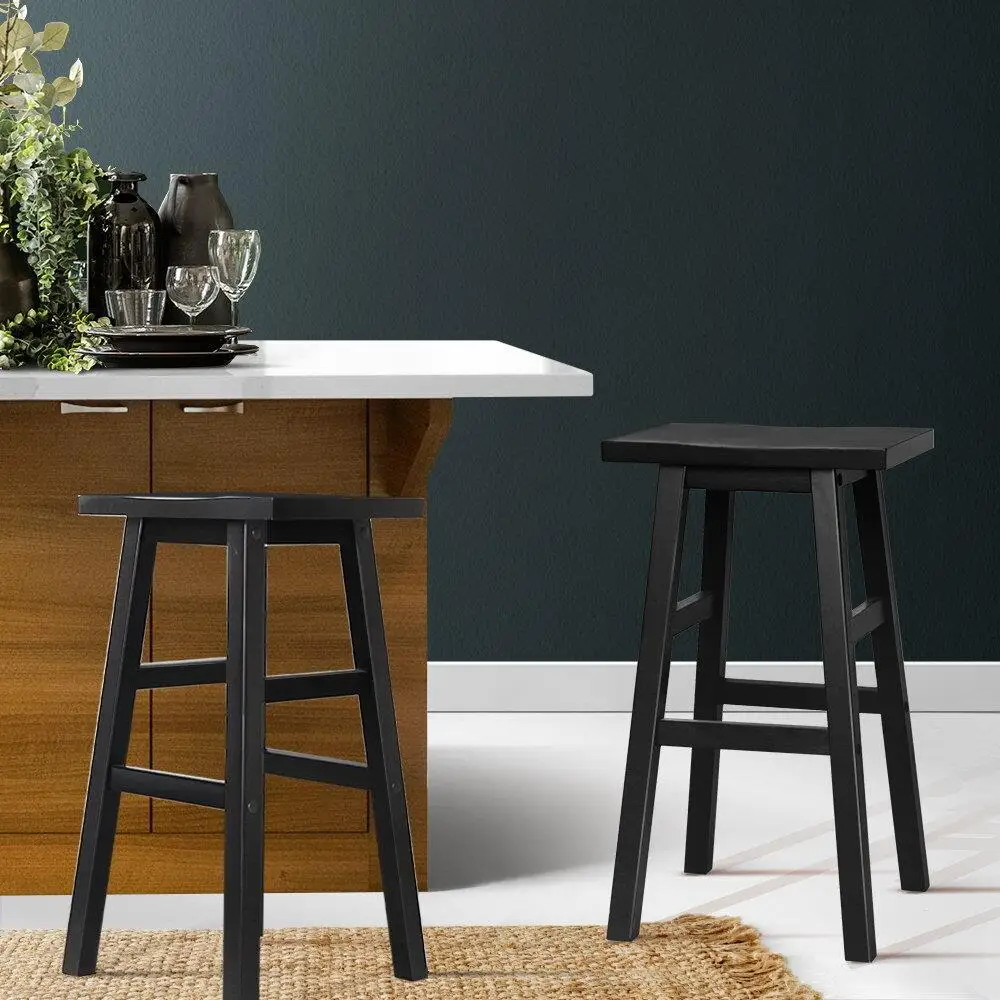 Wooden Bar Stools Set of 2 Black Kitchen Counter Chairs Modern Solid Wood Dining Seating