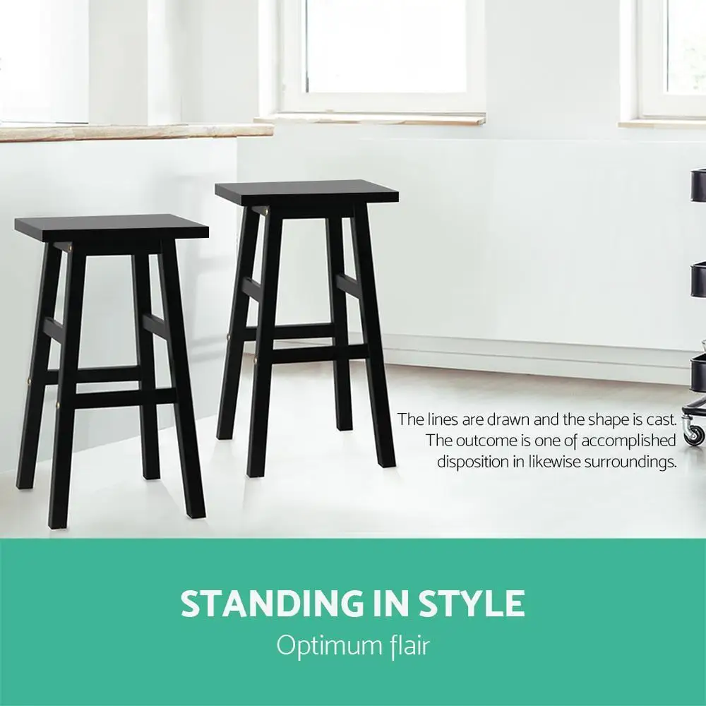 Wooden Bar Stools Set of 2 Black Kitchen Counter Chairs Modern Solid Wood Dining Seating