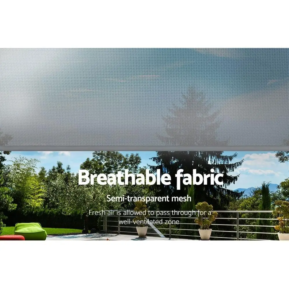 3x2.5m Outdoor Roll Down Shade Screen Fabric Blind Grey Patio Window Sun Protection