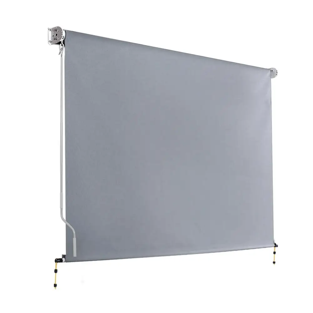 3x2.5m Outdoor Roll Down Shade Screen Fabric Blind Grey Patio Window Sun Protection
