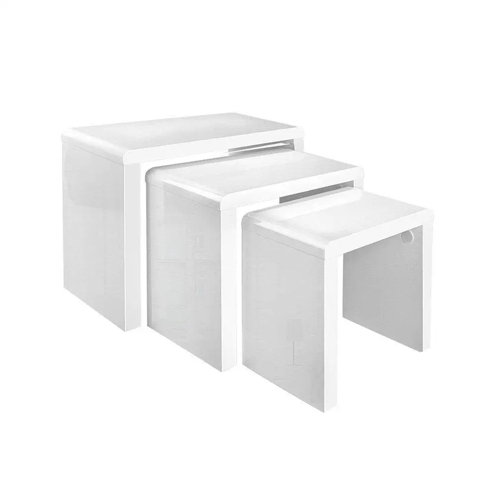 Modern Glossy White Nesting Coffee Table Set of 3 Round Living Room Side Tables Space Saving Coffee Tables for Home Lounge Decor