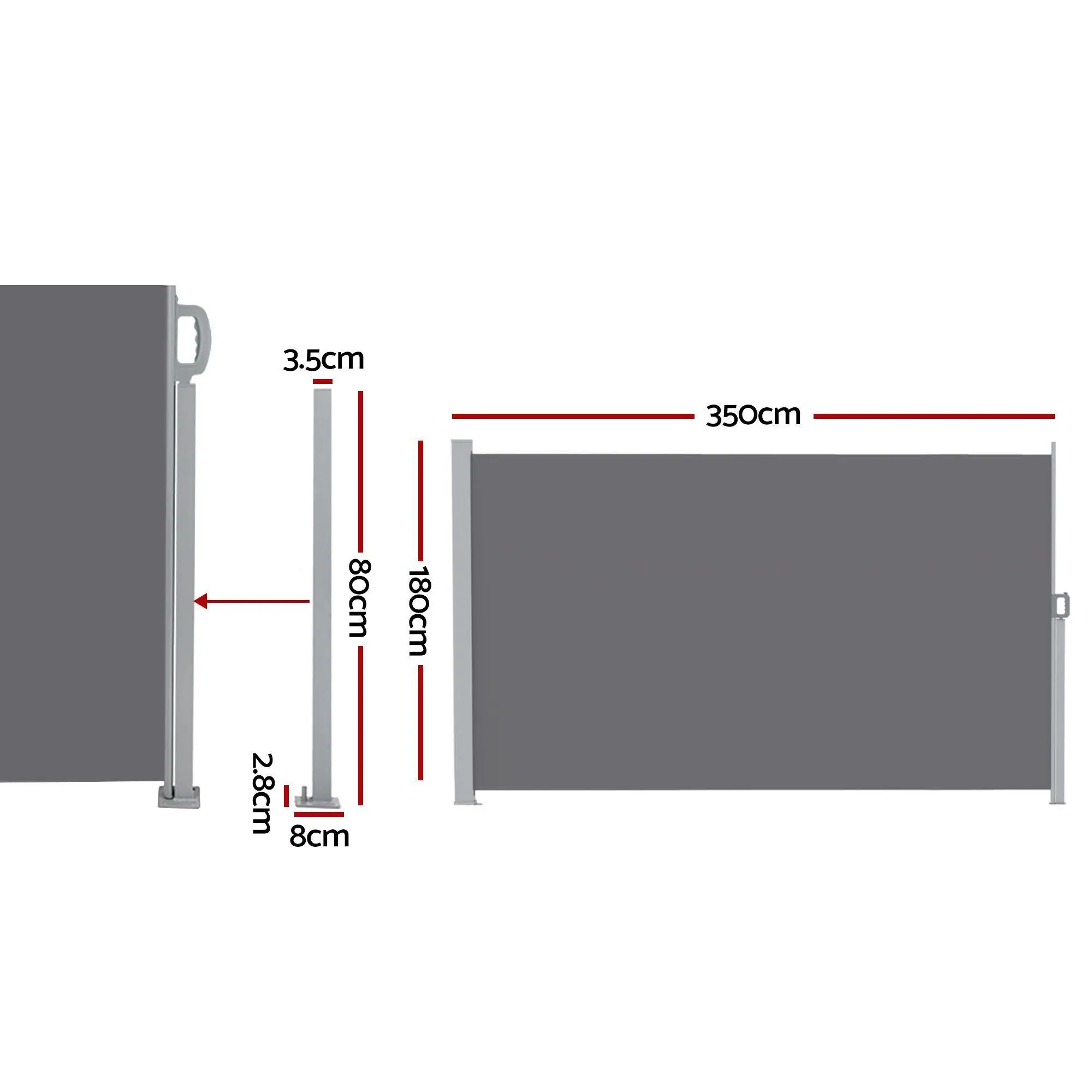 1.8x3.5m Retractable Side Awning Outdoor Privacy Screen Grey Sun Shade Windproof Patio Balcony Fence Screen