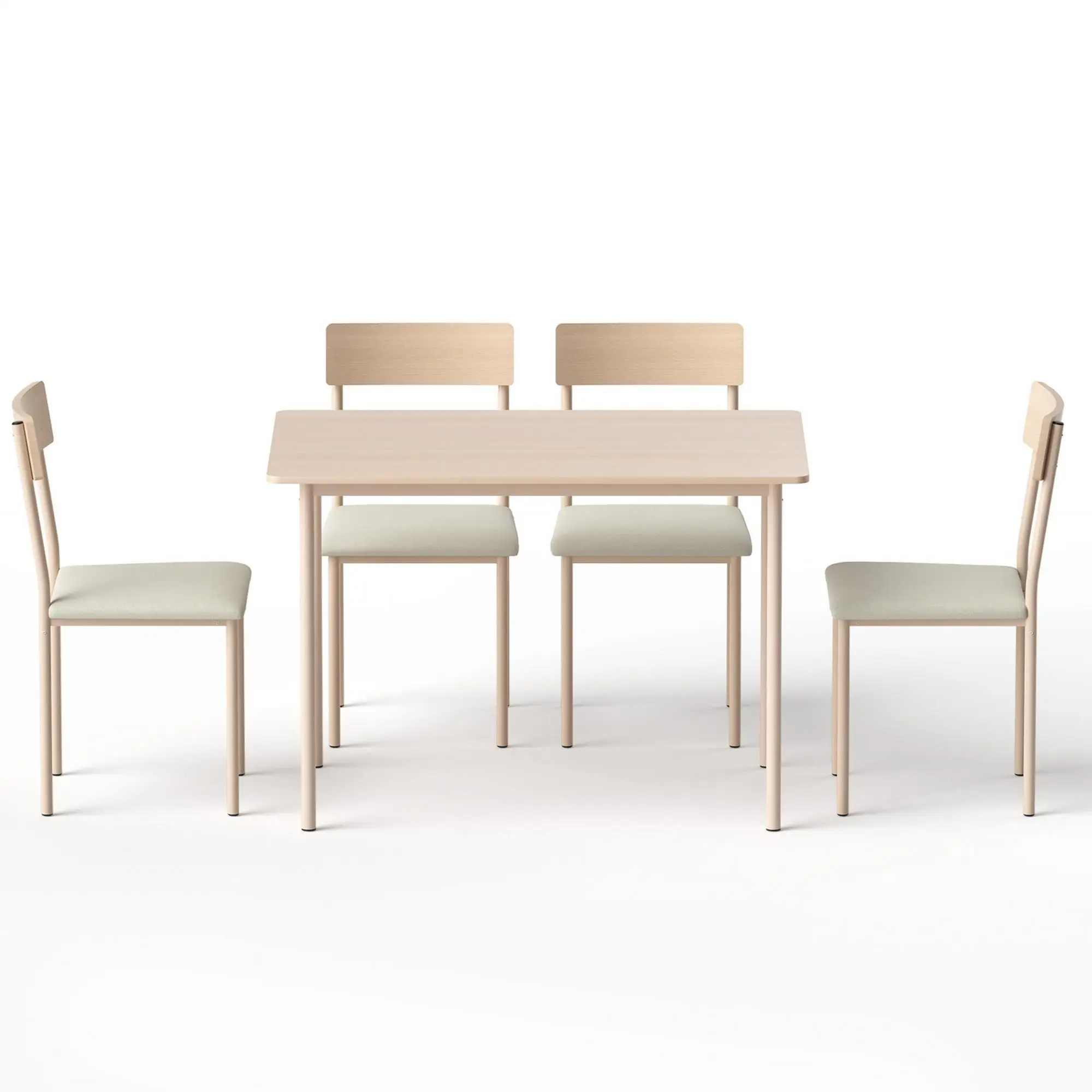 5 Piece Dining Table and Chairs Set Compact Kitchen Furniture Natural Beige Space Saving Dining Set for Small Kitchen Apartment and Dining Room
