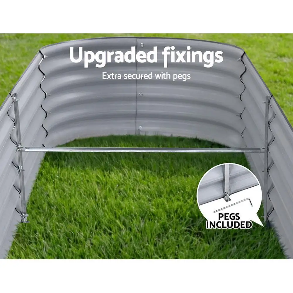 Oval Raised Garden Bed 240x80x42cm Galvanized Steel Planter Box Outdoor Large Vegetable Flower Container