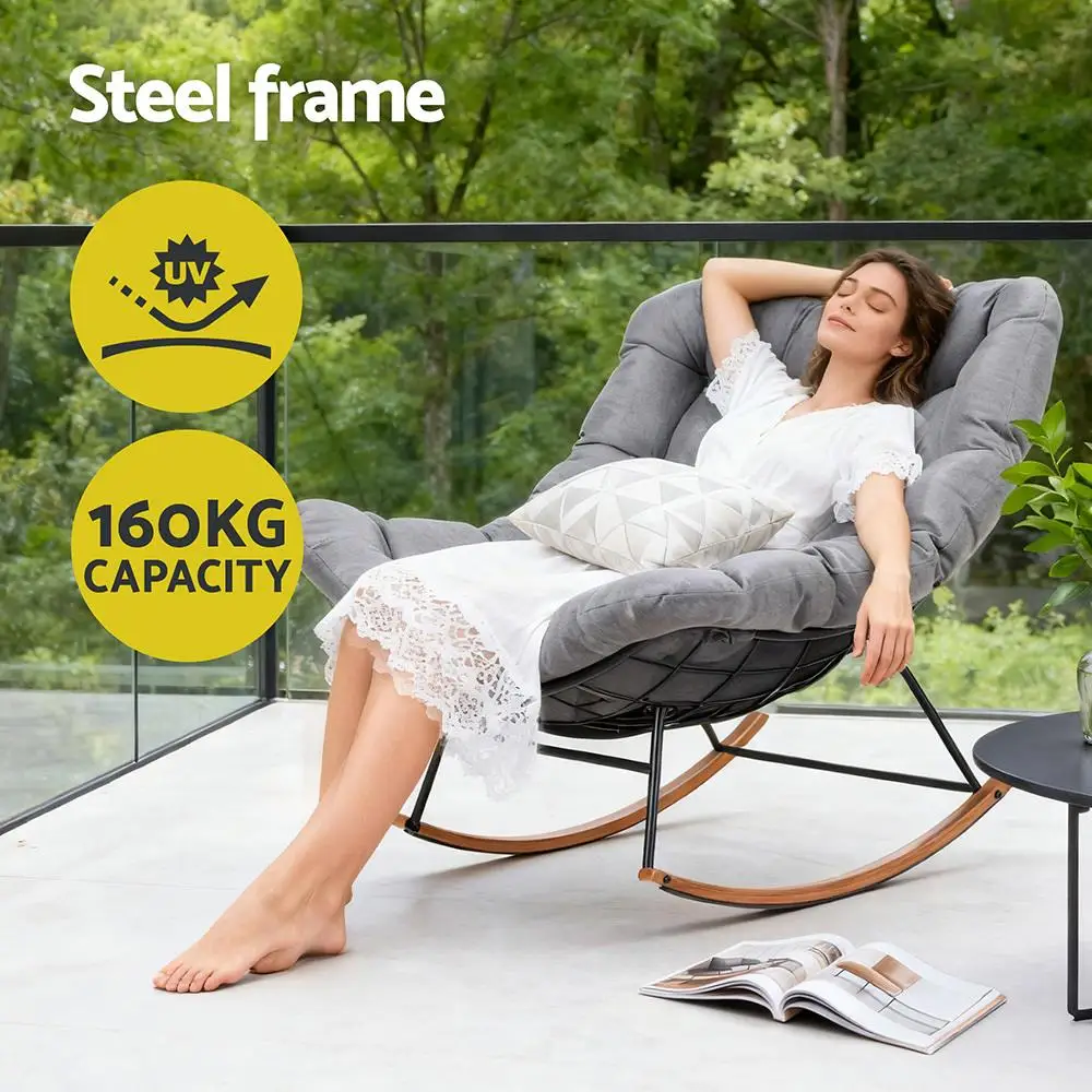 Outdoor Rocking Chair Papasan Recliner Patio Garden Lounge Furniture Comfortable Outdoor Seating