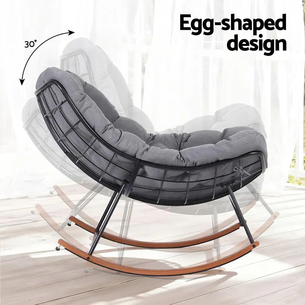 Outdoor Rocking Chair Papasan Recliner Patio Garden Lounge Furniture Comfortable Outdoor Seating