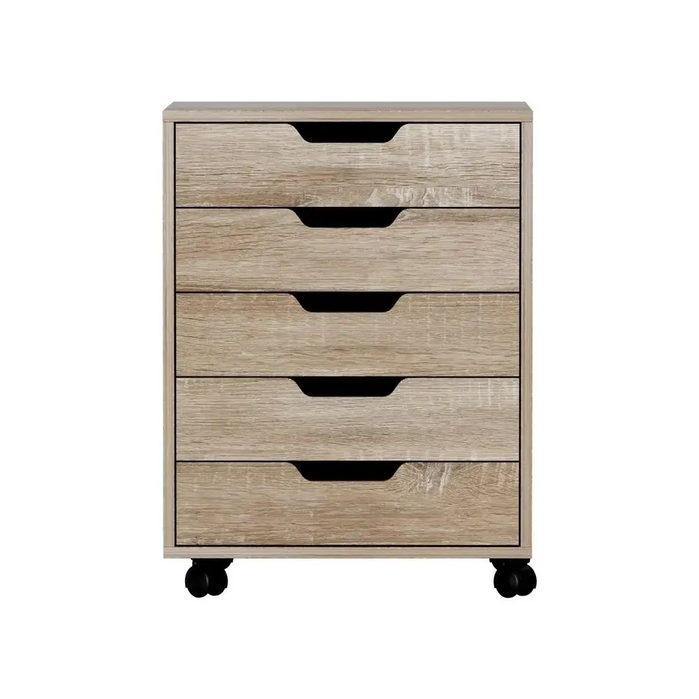 5 Drawer Mobile Filing Cabinet Rolling Storage Chest Beige Space Saving Organizer for Office Home Use