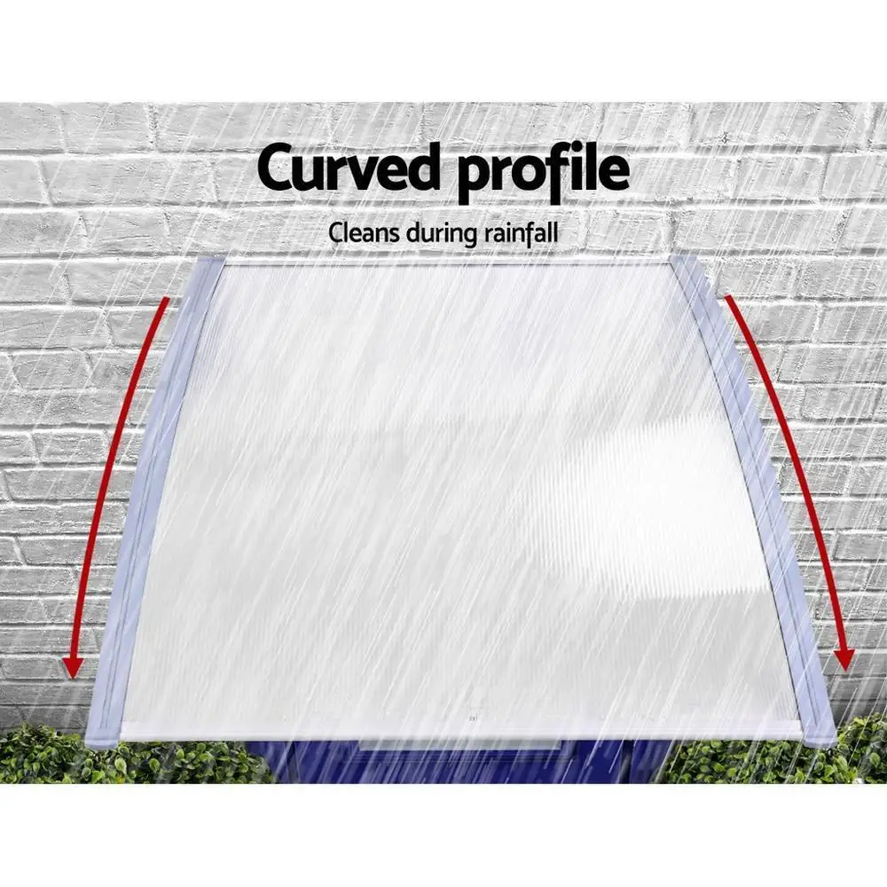 Window Door Awning Canopy 1.5m x 4m Transparent Grey Plastic Frame Outdoor Rain Shelter Porch Cover