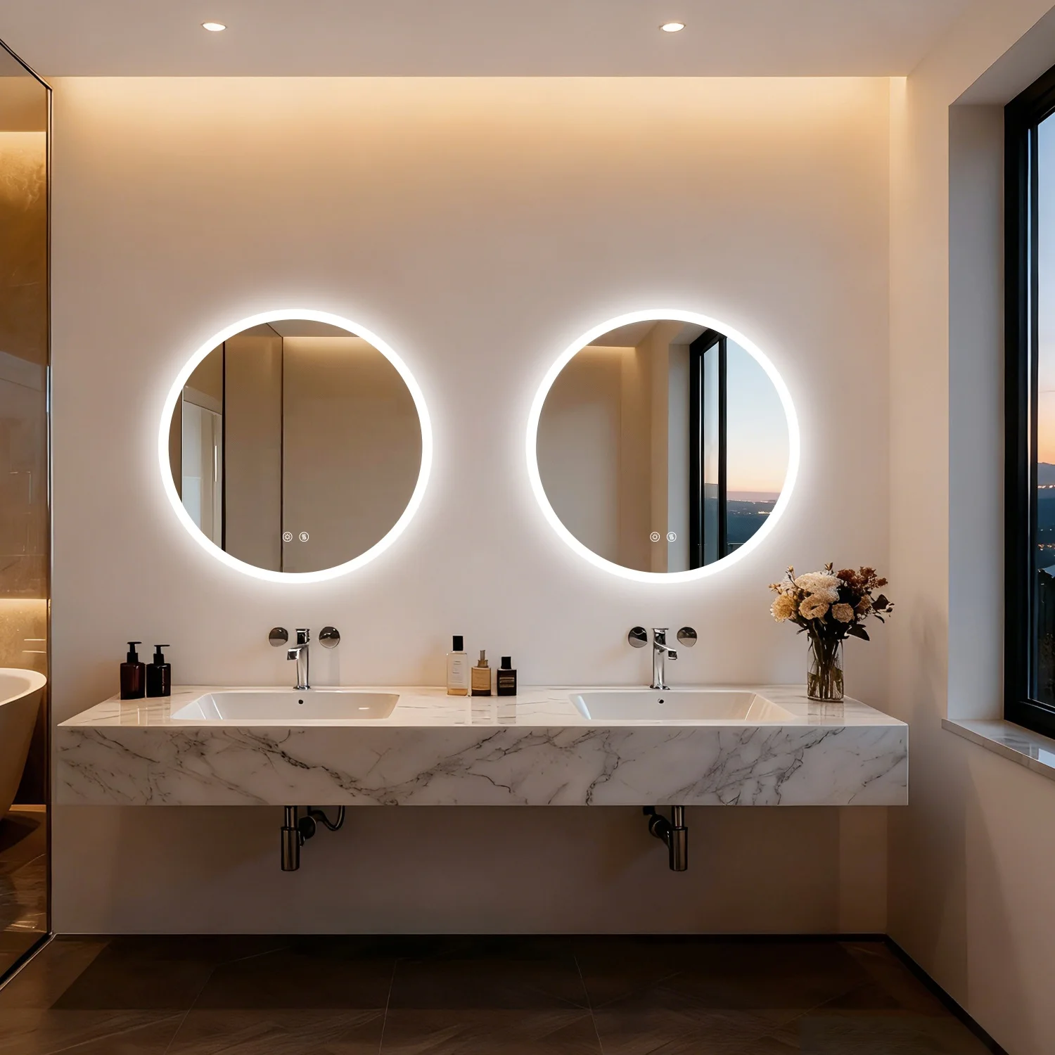50/60/80CM LED Bathroom Mirror 3 Colors Brightness Anti-Fog Dimmable Shatter-Proof Backlit Vanity Mirror Aluminum Frame