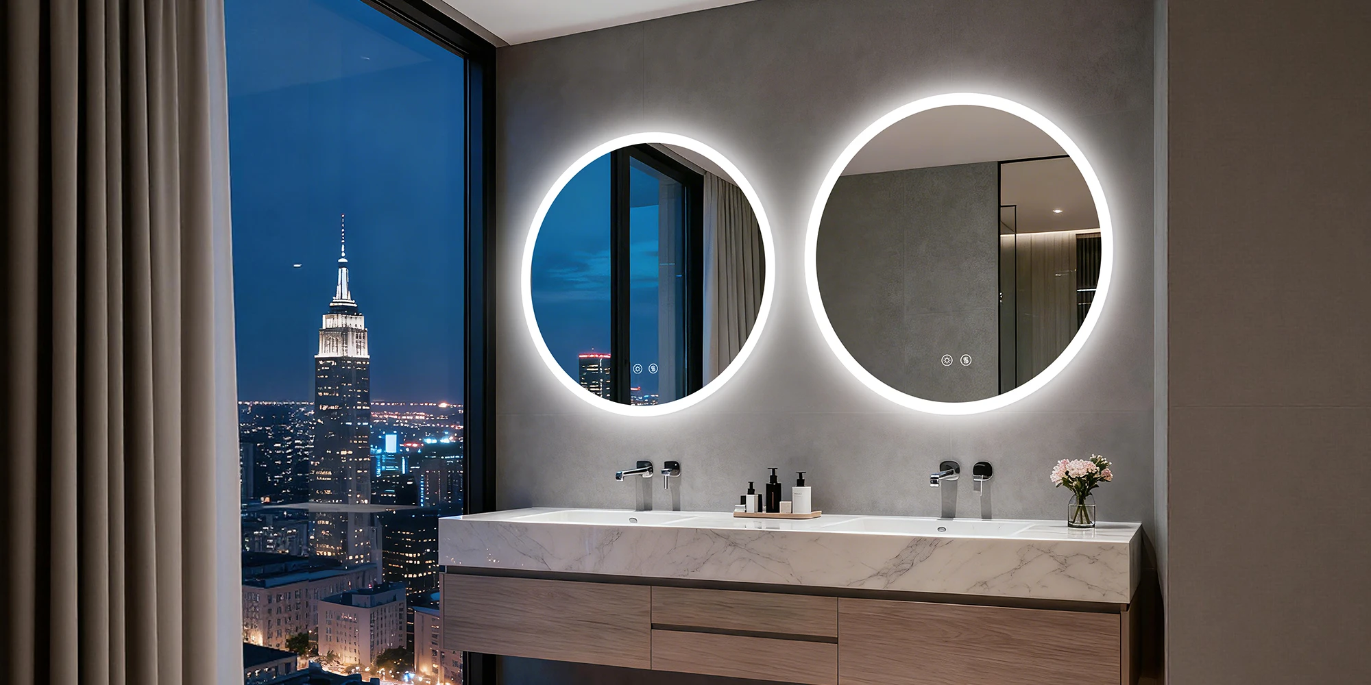 50/60/80CM LED Bathroom Mirror 3 Colors Brightness Anti-Fog Dimmable Shatter-Proof Backlit Vanity Mirror Aluminum Frame