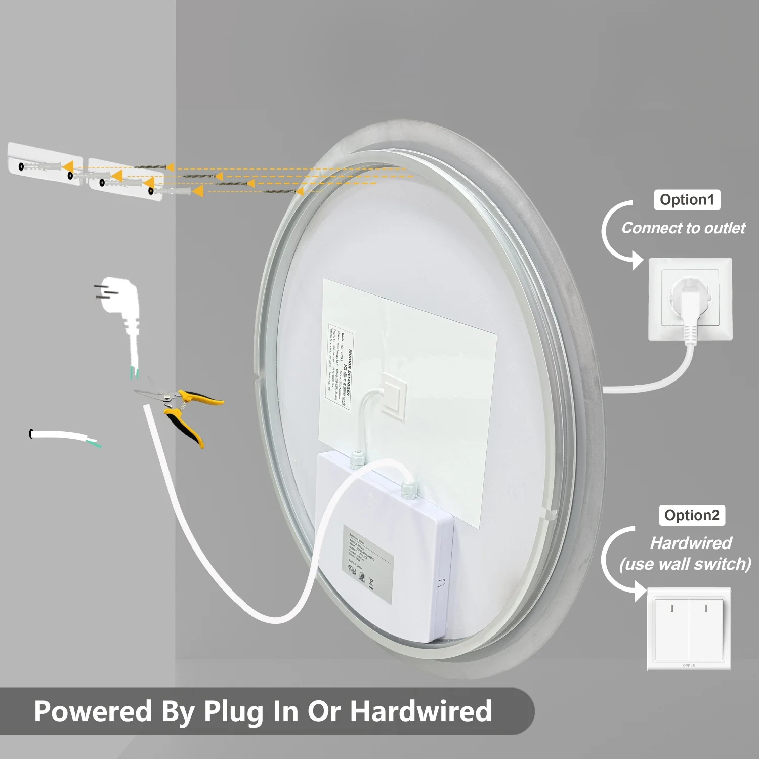 50/60/80CM LED Bathroom Mirror 3 Colors Brightness Anti-Fog Dimmable Shatter-Proof Backlit Vanity Mirror Aluminum Frame