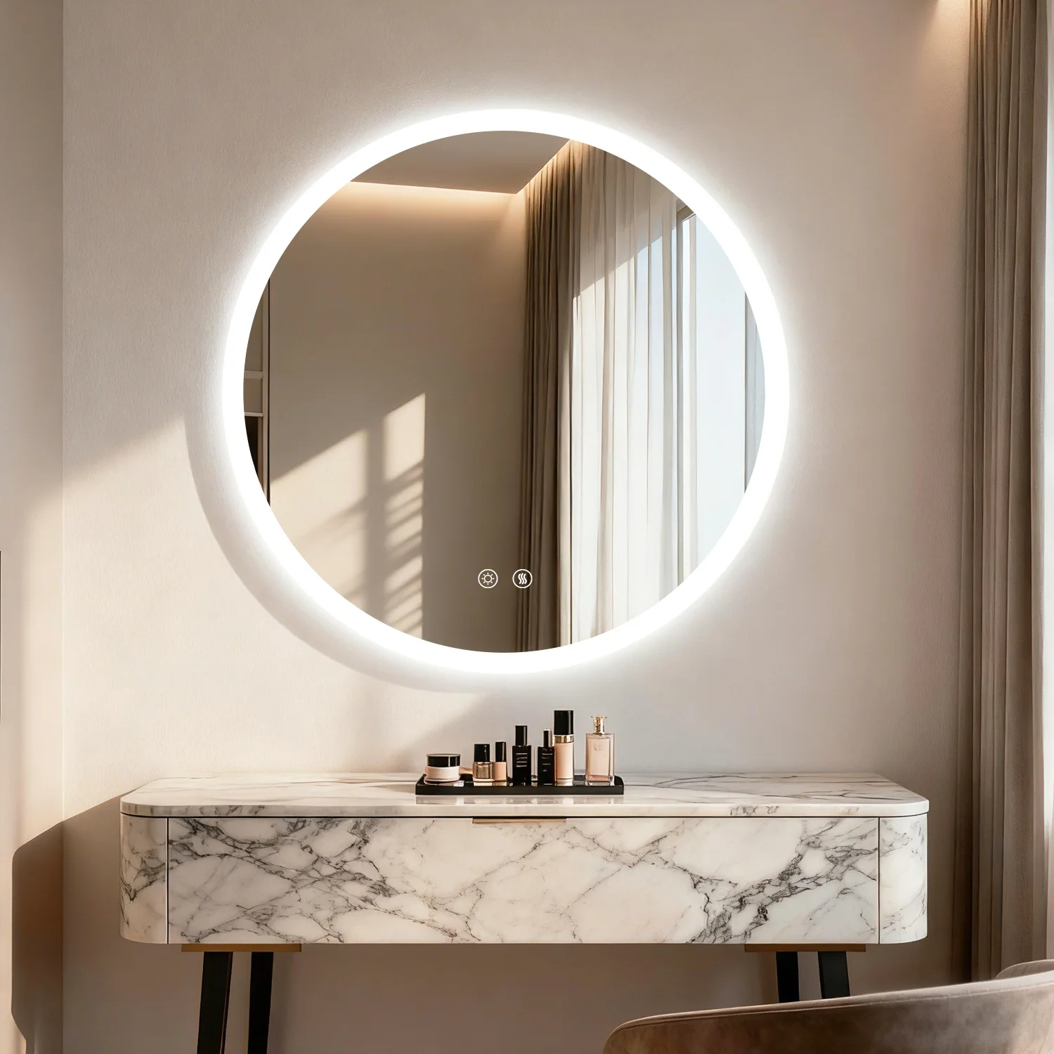 50/60/80CM LED Bathroom Mirror 3 Colors Brightness Anti-Fog Dimmable Shatter-Proof Backlit Vanity Mirror Aluminum Frame