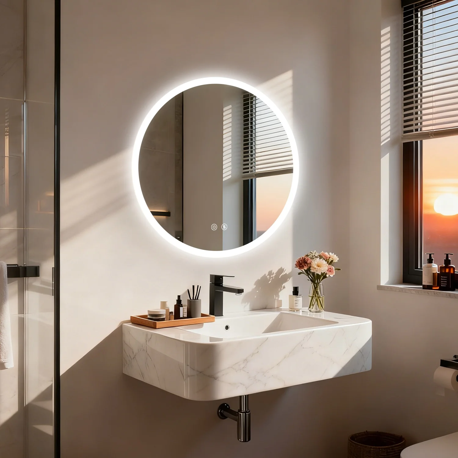 50/60/80CM LED Bathroom Mirror 3 Colors Brightness Anti-Fog Dimmable Shatter-Proof Backlit Vanity Mirror Aluminum Frame