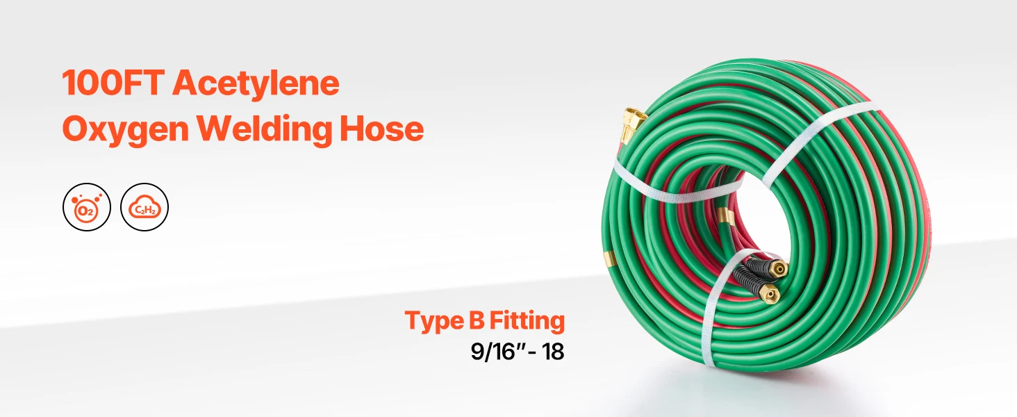 SucceBuy Oxygen Acetylene Hose Oxy Acetylene Hose w/ Fitting 300PSI T Grade Welding Cutting Torch Twin Hose Compatible w/ Oxygen