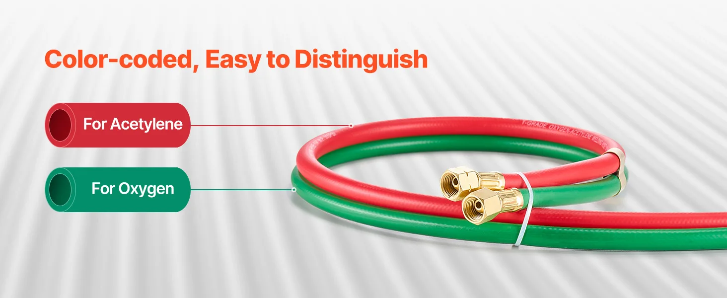 SucceBuy Oxygen Acetylene Hose Oxy Acetylene Hose w/ Fitting 300PSI T Grade Welding Cutting Torch Twin Hose Compatible w/ Oxygen