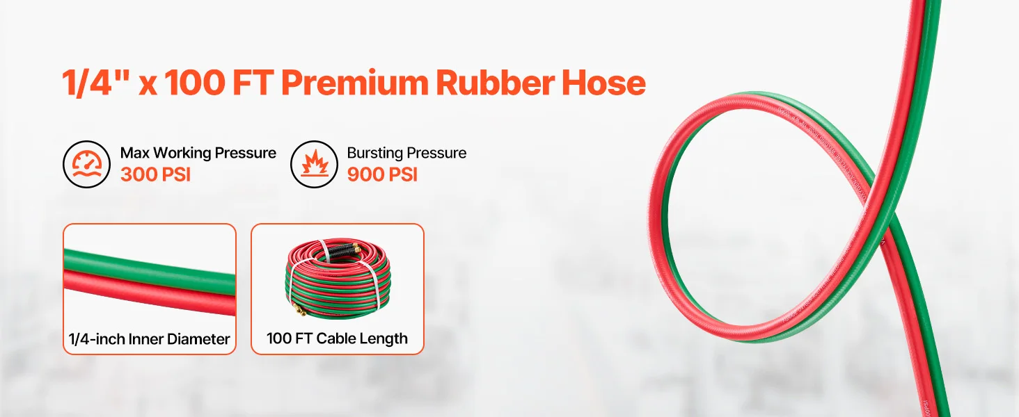 SucceBuy Oxygen Acetylene Hose Oxy Acetylene Hose w/ Fitting 300PSI T Grade Welding Cutting Torch Twin Hose Compatible w/ Oxygen