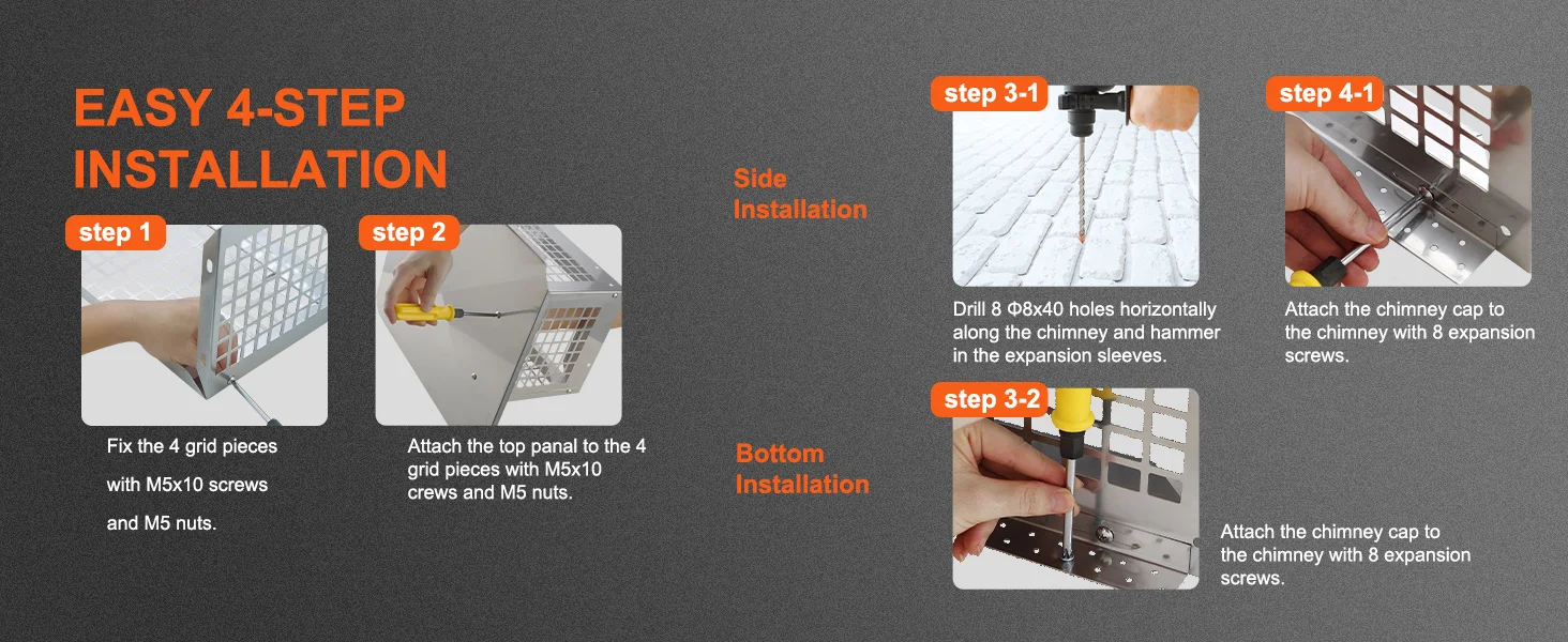 SucceBuy Chimney Cap 4Sizes 304Stainless Steel Fireplace Chimney Cover Not Easily Toppled Fits Mesh Flue Outside Cover Silver