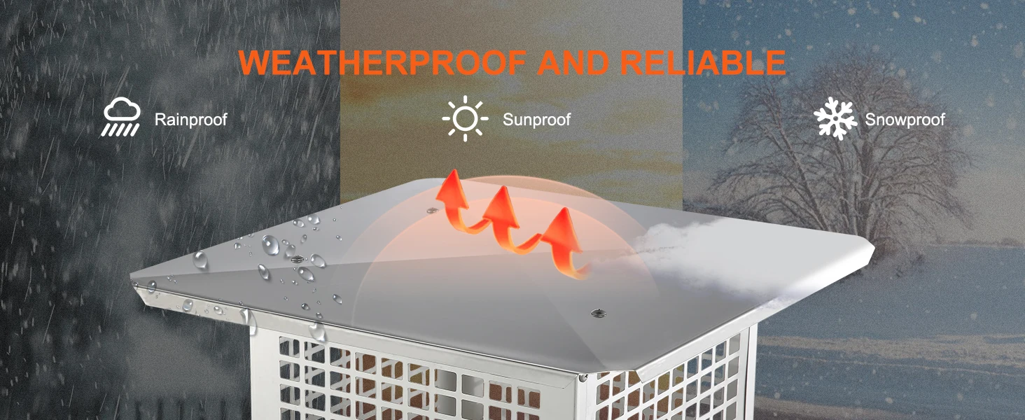 SucceBuy Chimney Cap 4Sizes 304Stainless Steel Fireplace Chimney Cover Not Easily Toppled Fits Mesh Flue Outside Cover Silver