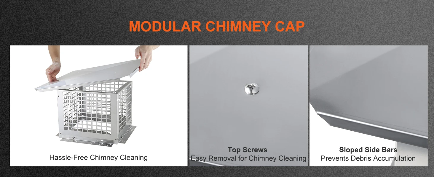 SucceBuy Chimney Cap 4Sizes 304Stainless Steel Fireplace Chimney Cover Not Easily Toppled Fits Mesh Flue Outside Cover Silver