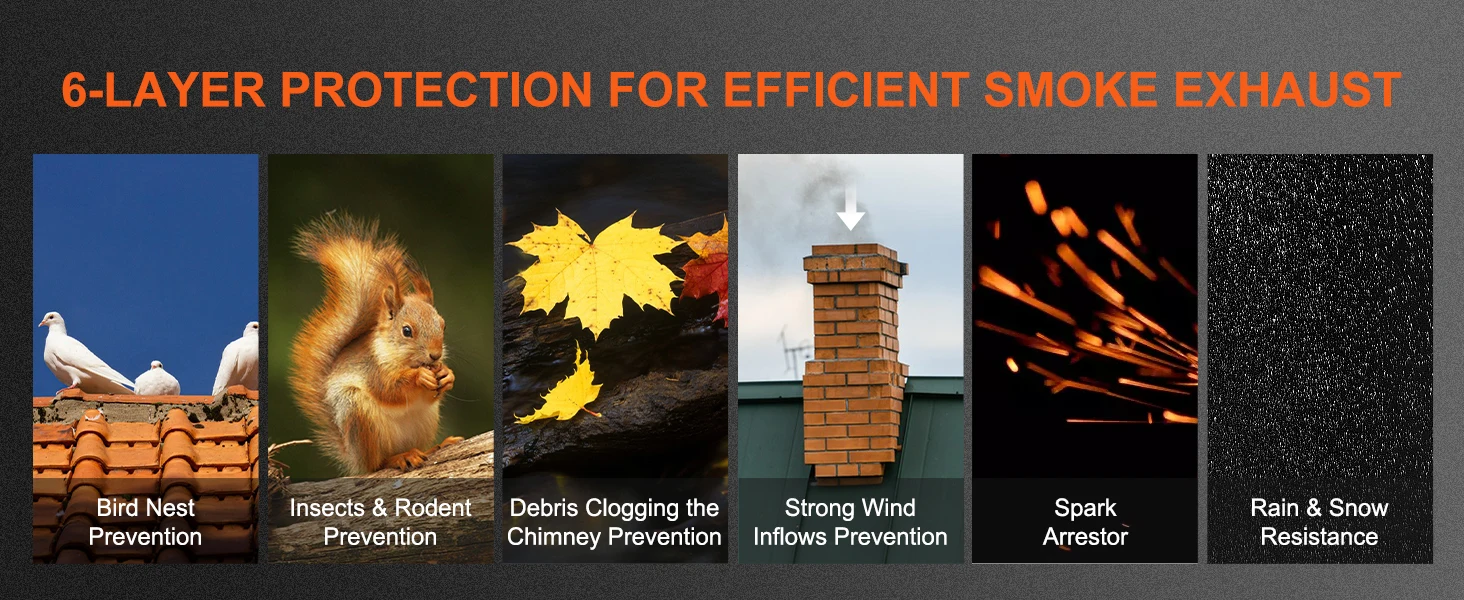 SucceBuy Chimney Cap 4Sizes 304Stainless Steel Fireplace Chimney Cover Not Easily Toppled Fits Mesh Flue Outside Cover Silver