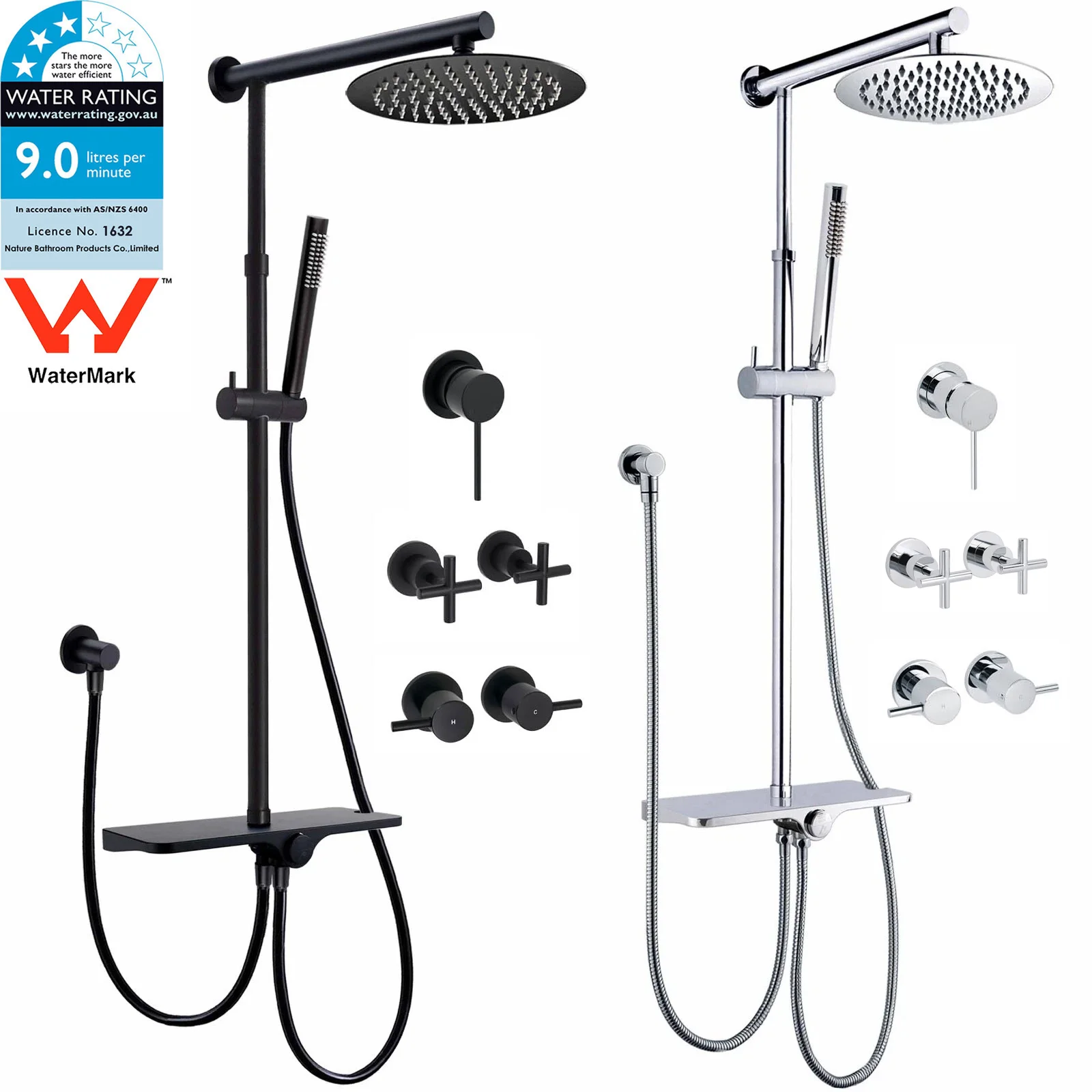 **Sydney Stock** KYLINS 2 In 1 Shower Set Round 8/10/12'' Rain Shower Head Sliding Rail Diverter DIY Matt Black WELS WaterMark