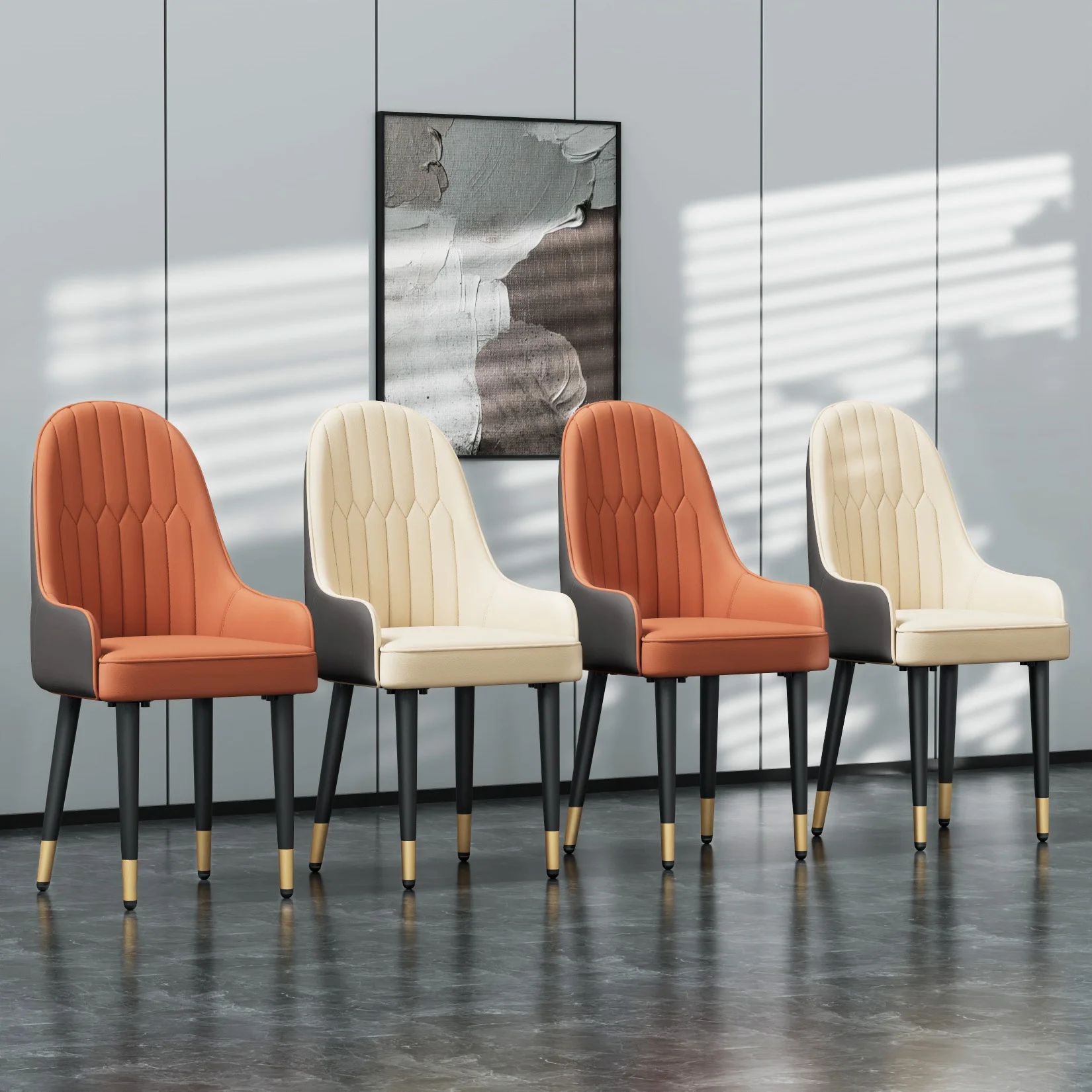 Faux Leather Dining Chair Set of 2, Mid-Century Upholstered Bar Chair with Solid Wood Legs for Pub Coffee Home, Kitchen Room