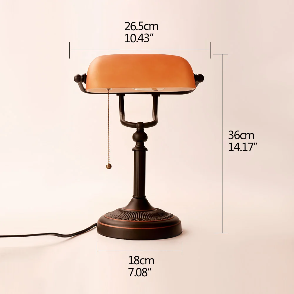 Desk Lamp Table Light Glass Banker’s Lamp Zipper Switch For Bedroom Home Stuy Restaurant Library Office Light Night Lamp