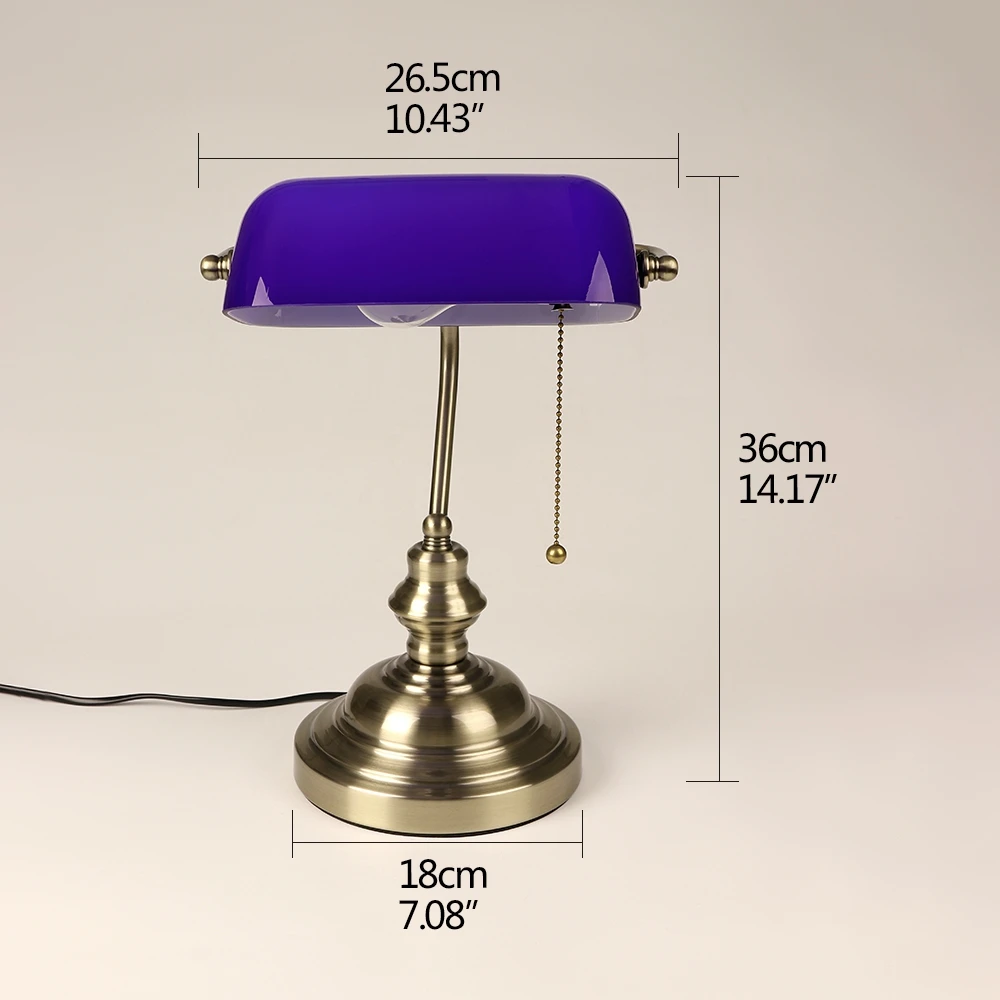 Desk Lamp Table Light Glass Banker’s Lamp Zipper Switch For Bedroom Home Stuy Restaurant Library Office Light Night Lamp