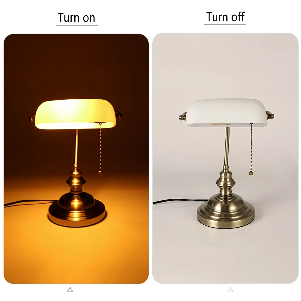 Desk Lamp Table Light Glass Banker’s Lamp Zipper Switch For Bedroom Home Stuy Restaurant Library Office Light Night Lamp