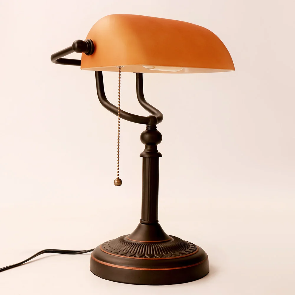 Desk Lamp Table Light Glass Banker’s Lamp Zipper Switch For Bedroom Home Stuy Restaurant Library Office Light Night Lamp