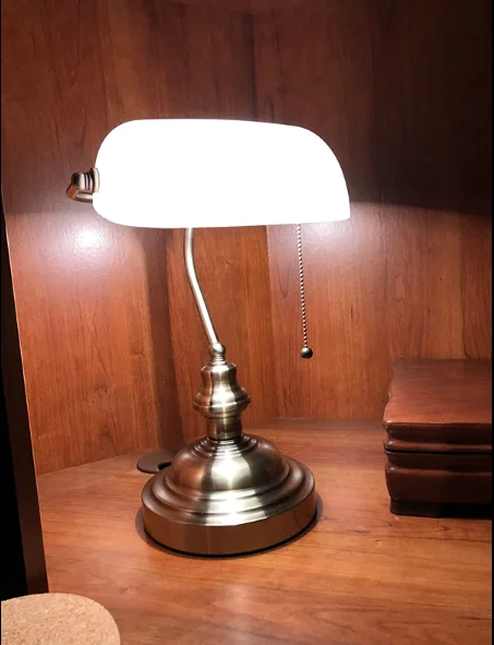 Desk Lamp Table Light Glass Banker’s Lamp Zipper Switch For Bedroom Home Stuy Restaurant Library Office Light Night Lamp