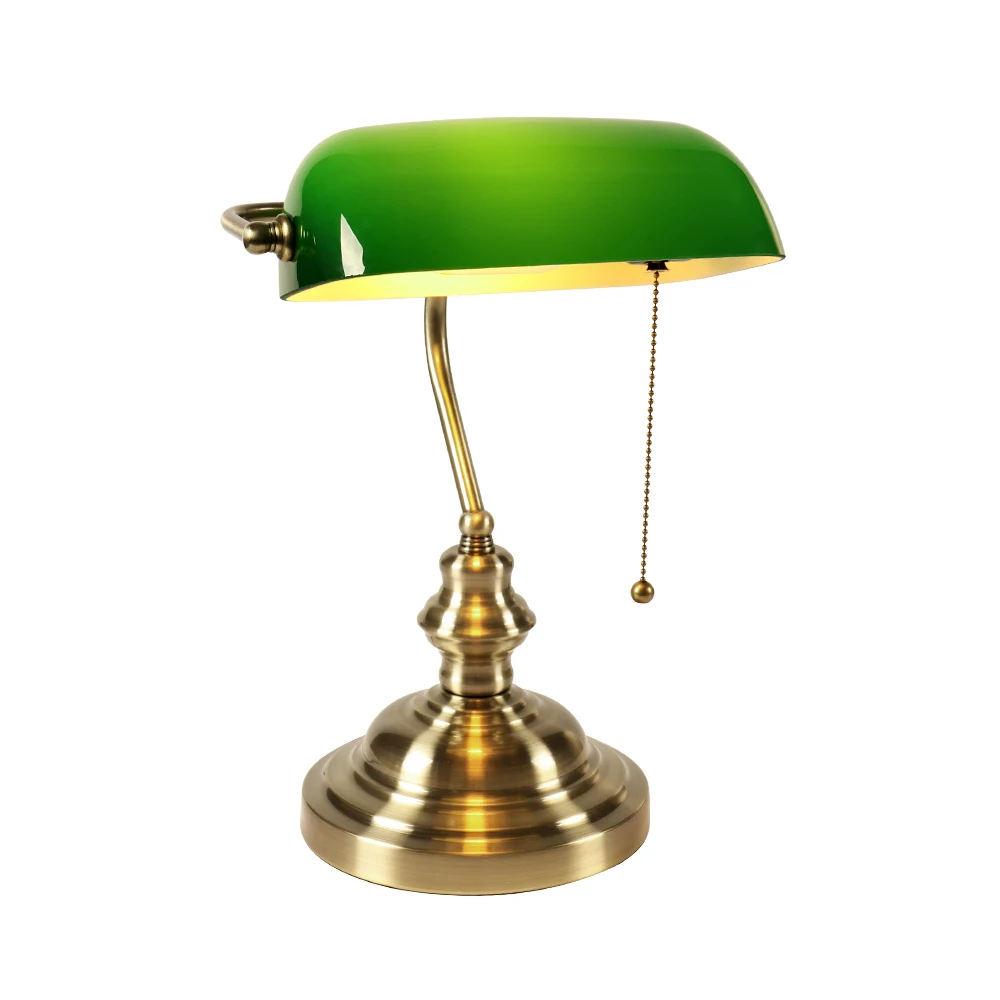 Desk Lamp Table Light Glass Banker’s Lamp Zipper Switch For Bedroom Home Stuy Restaurant Library Office Light Night Lamp