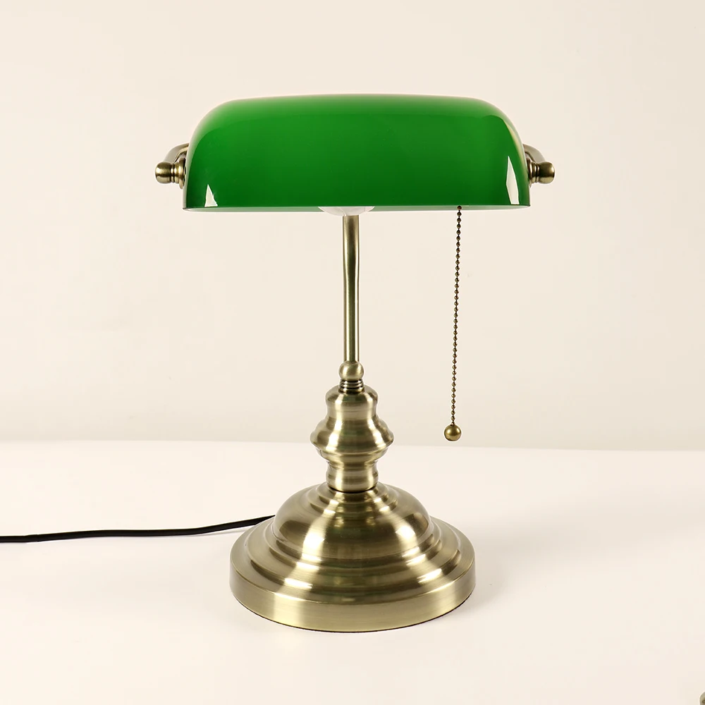 Desk Lamp Table Light Glass Banker’s Lamp Zipper Switch For Bedroom Home Stuy Restaurant Library Office Light Night Lamp