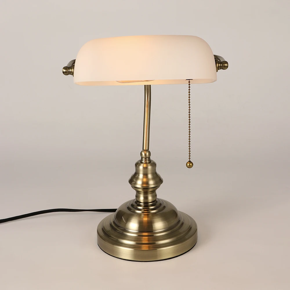 Desk Lamp Table Light Glass Banker’s Lamp Zipper Switch For Bedroom Home Stuy Restaurant Library Office Light Night Lamp