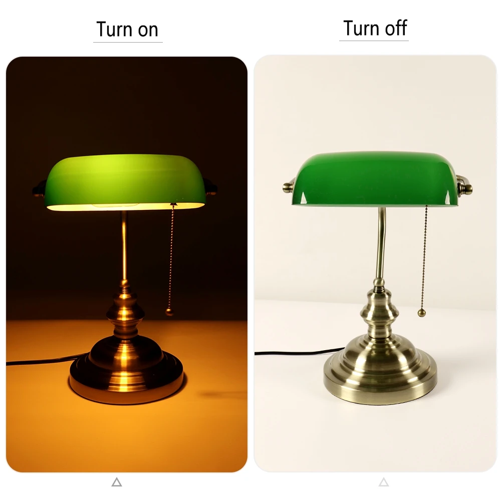 Desk Lamp Table Light Glass Banker’s Lamp Zipper Switch For Bedroom Home Stuy Restaurant Library Office Light Night Lamp