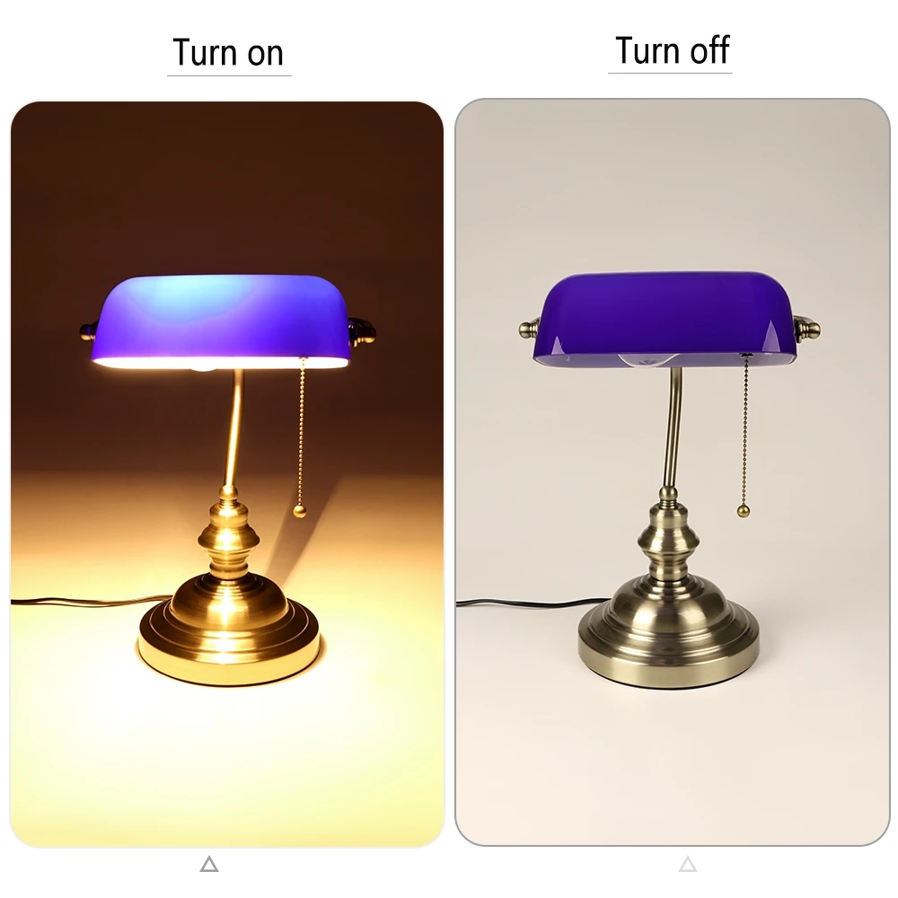 Desk Lamp Table Light Glass Banker’s Lamp Zipper Switch For Bedroom Home Stuy Restaurant Library Office Light Night Lamp