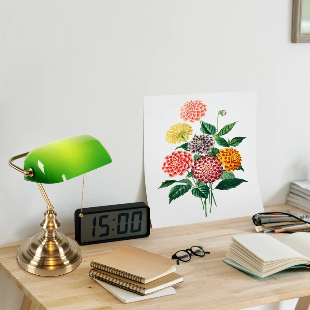 Desk Lamp Table Light Glass Banker’s Lamp Zipper Switch For Bedroom Home Stuy Restaurant Library Office Light Night Lamp