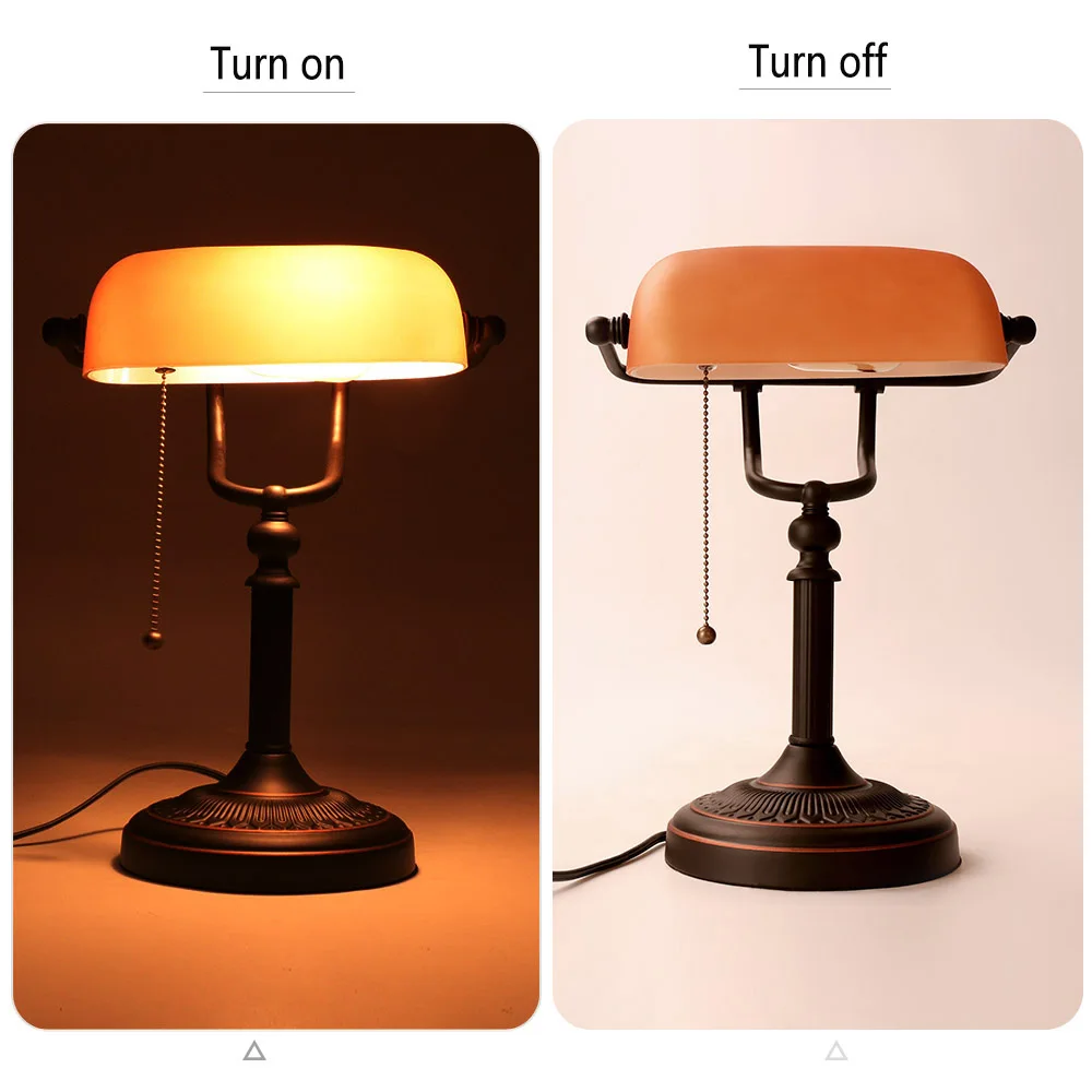 Desk Lamp Table Light Glass Banker’s Lamp Zipper Switch For Bedroom Home Stuy Restaurant Library Office Light Night Lamp