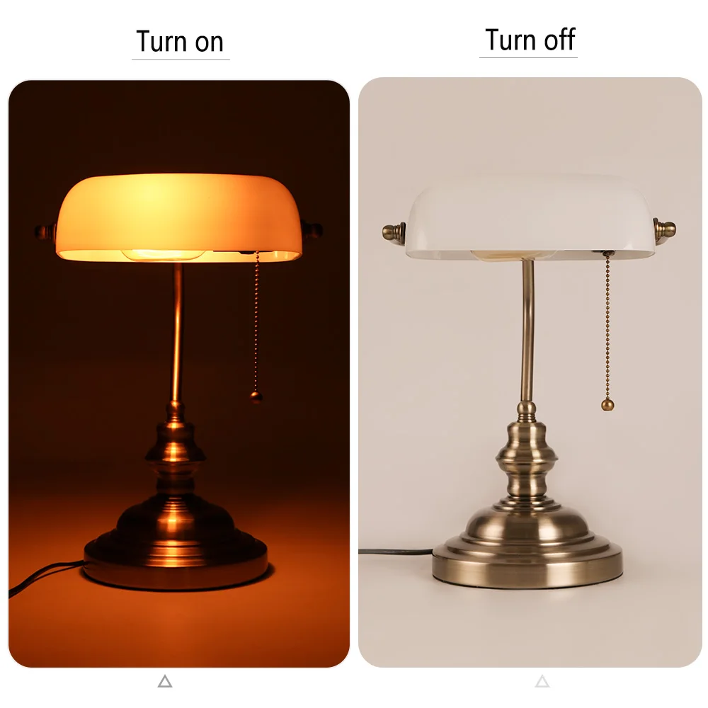 Desk Lamp Table Light Glass Banker’s Lamp Zipper Switch For Bedroom Home Stuy Restaurant Library Office Light Night Lamp