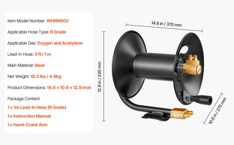 SucceBuy Welding Hose Reel Hand Crank Rewind Hose w/ 3 FT Lead-in Hose Ceiling/Wall Mount Heavy Duty Steel Reel for Workshops