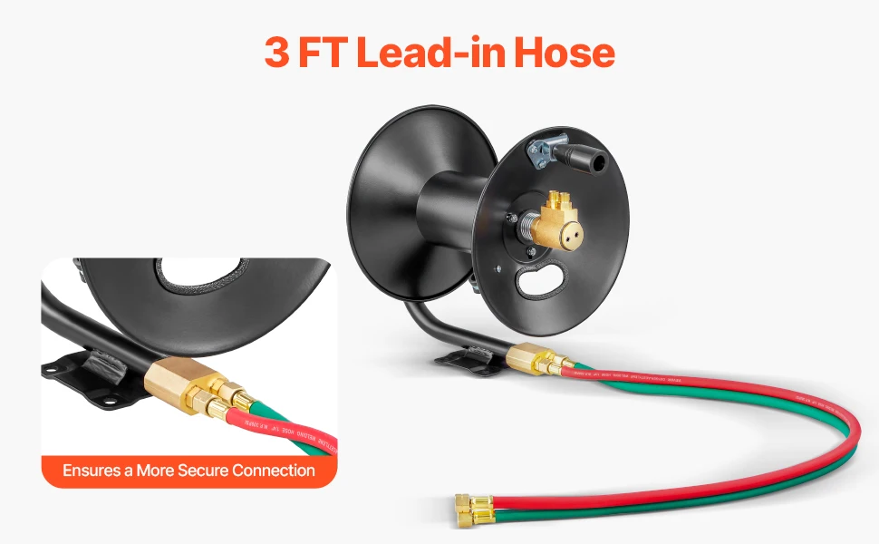 SucceBuy Welding Hose Reel Hand Crank Rewind Hose w/ 3 FT Lead-in Hose Ceiling/Wall Mount Heavy Duty Steel Reel for Workshops