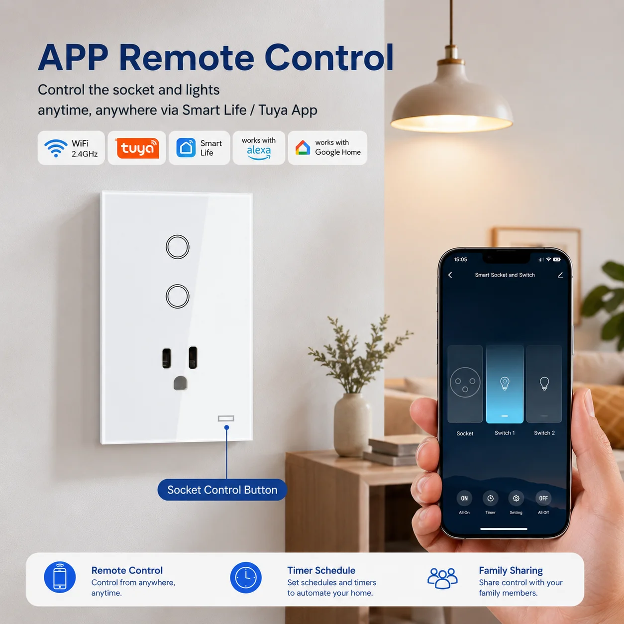 Melery AU Smart Tuya WiFi Light Switch Argentina Plug Australia Outlet Touch Glass Wall Socket Remote by Alexa & Google Home