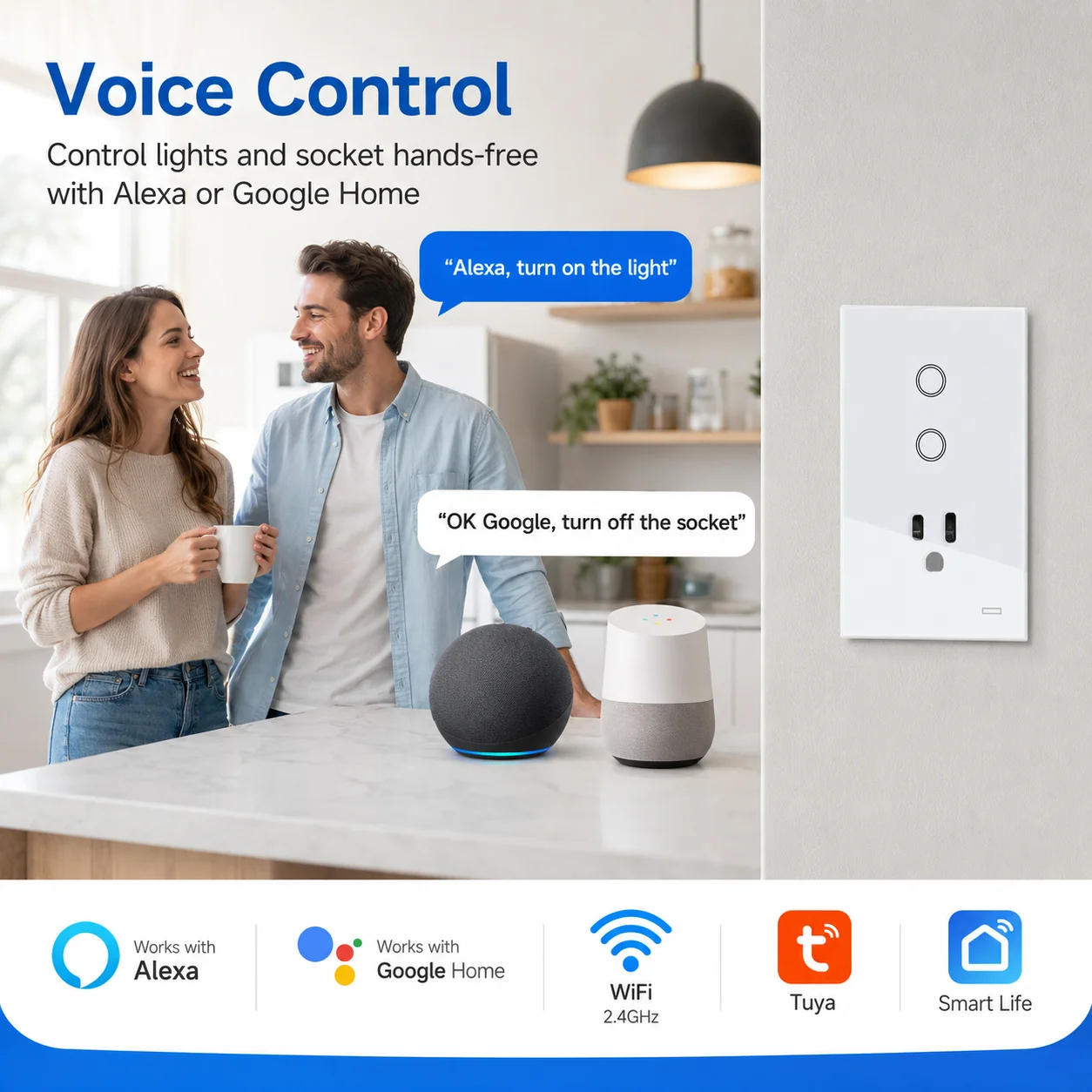 Melery AU Smart Tuya WiFi Light Switch Argentina Plug Australia Outlet Touch Glass Wall Socket Remote by Alexa & Google Home