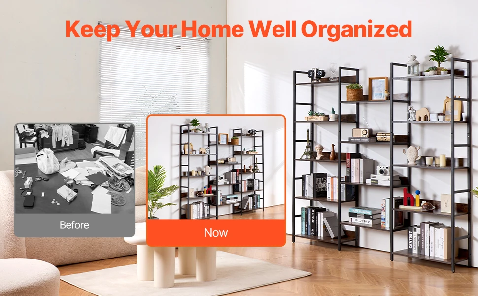 SucceBuy Metal Bookshelf 3-14-Tier Tall Industrial Bookshelf Vintage Display Storage Bookcase with Open Shelves to Home Office
