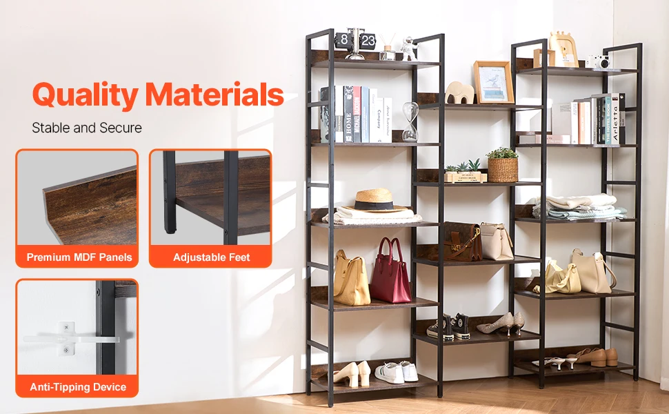 SucceBuy Metal Bookshelf 3-14-Tier Tall Industrial Bookshelf Vintage Display Storage Bookcase with Open Shelves to Home Office