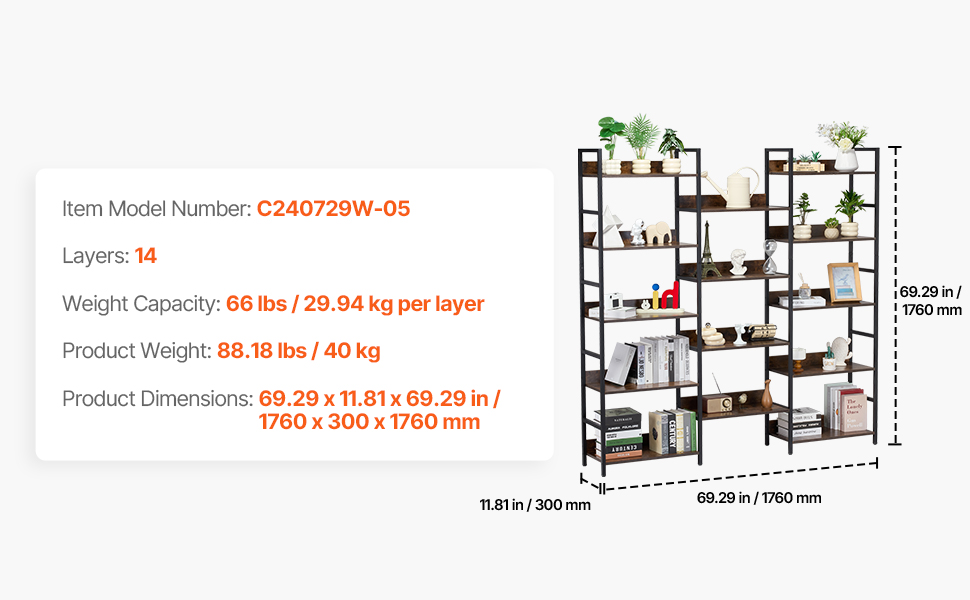 SucceBuy Metal Bookshelf 3-14-Tier Tall Industrial Bookshelf Vintage Display Storage Bookcase with Open Shelves to Home Office