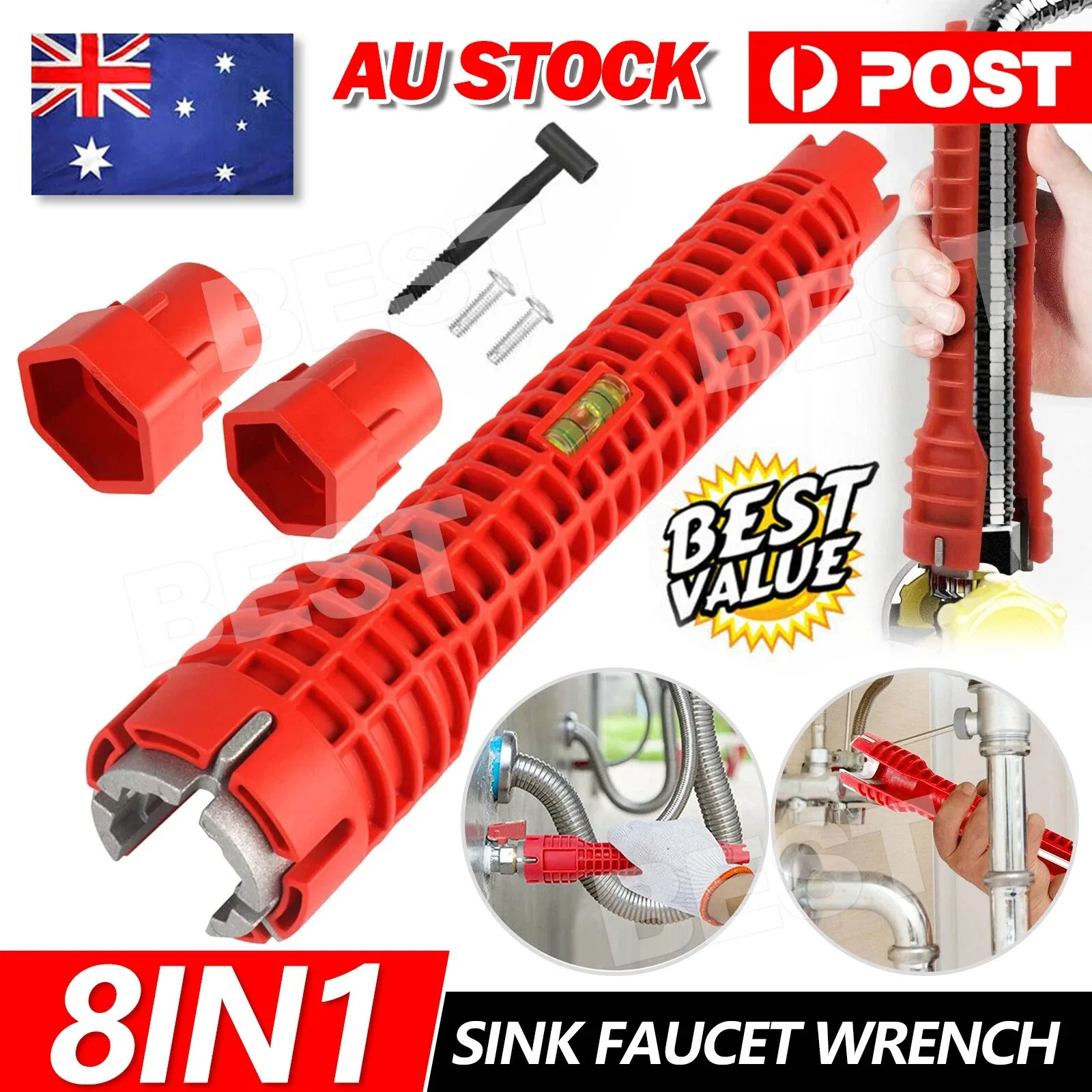8 In 1 Sink Basin Wrench Multifunction Faucet Tap Spanner Installer Hand Tools